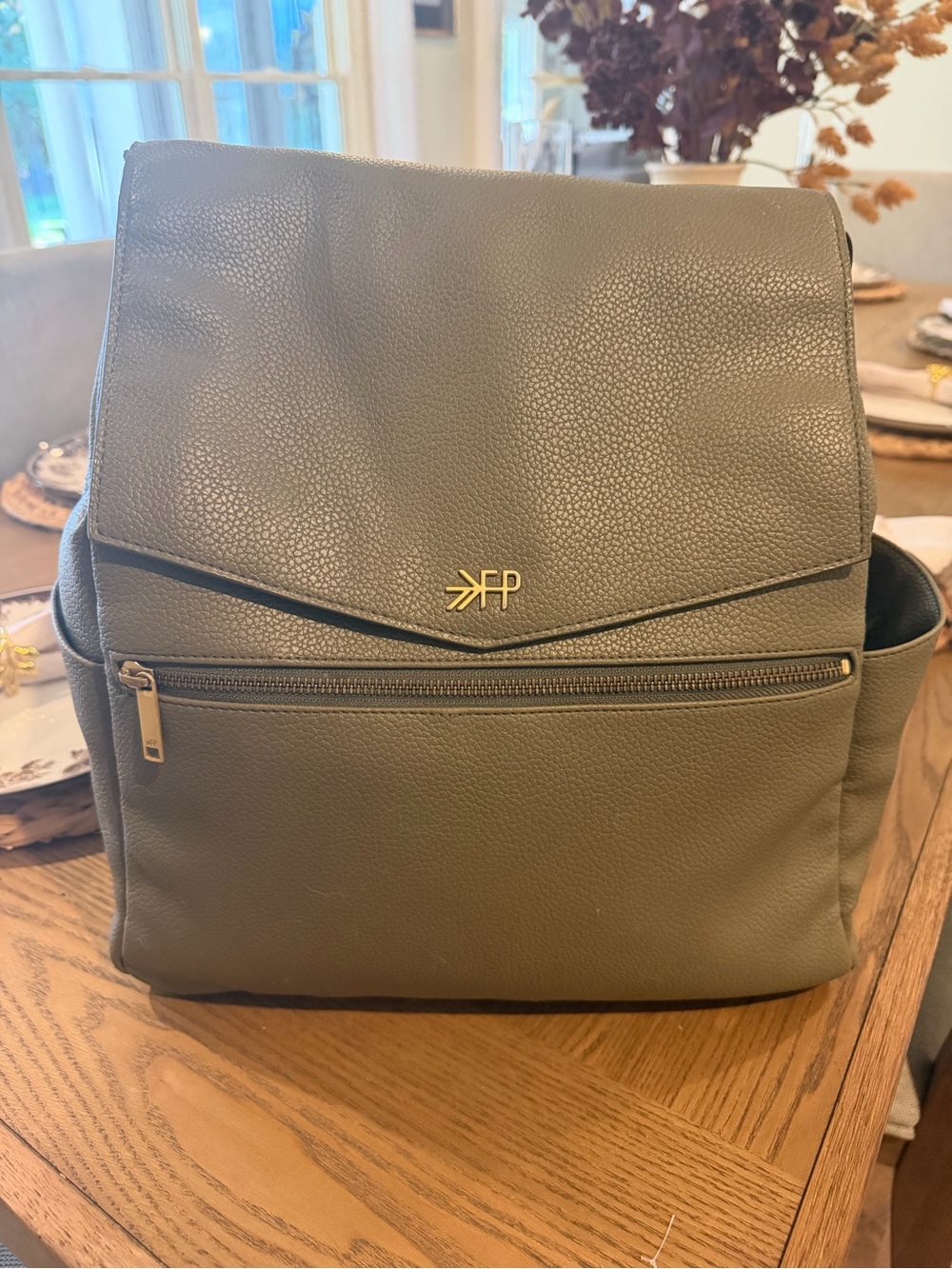 Freshly Picked Olive Green Pebbled Leather Backpack Diaper Bag